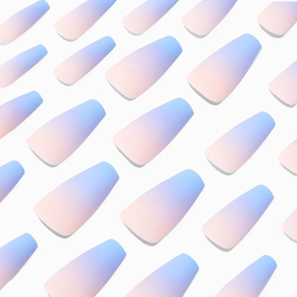 NEW PINK & PURPLE OMBRE SQUARELETTO VEGAN FAUX NAIL SET - 24 PACK